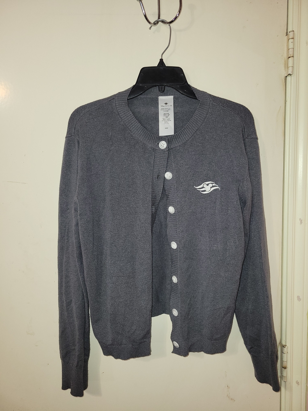 Women's Gray Button-Front Cardigan with Embroidered Logo